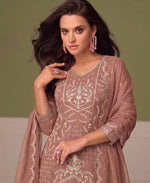 Thumbnail for KC Beautiful Peach Chiffon Silk Hand Embroidery Suit For Women - Dista