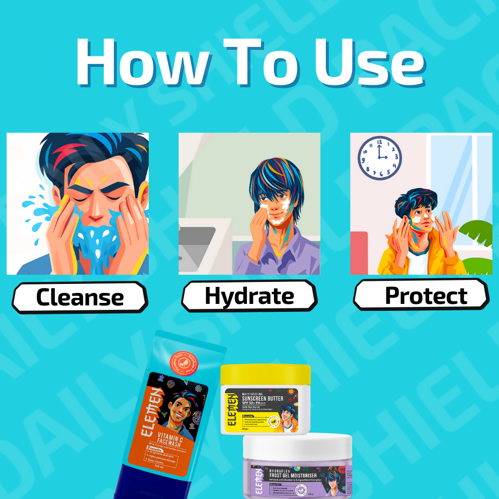 Elemen Daily Shield Pack: Facewash + Moisturiser + Sunscreen - Distacart