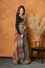 Thumbnail for Very Much Indian Handloom Pure Kota Cotton Handblock Printed Saree - Cerulean Print - Distacart