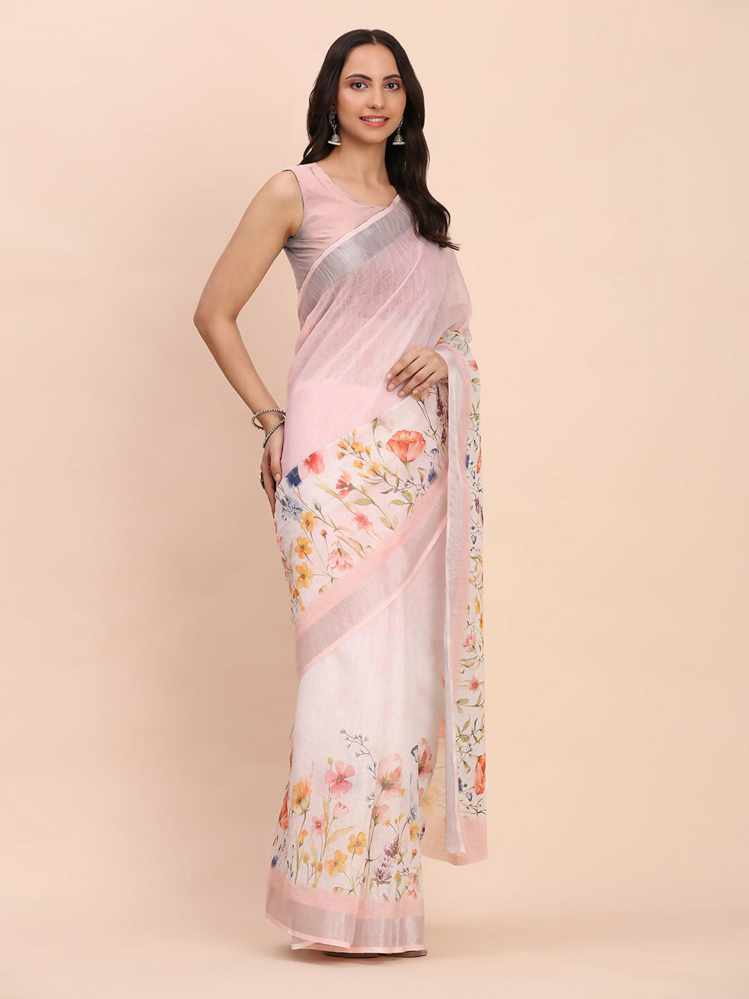Astita Linen Cotton Light Pink Saree