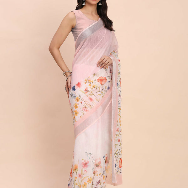 Astita Linen Cotton Light Pink Saree