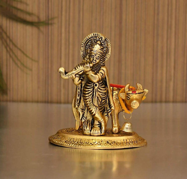 Collectible India Lord Cow Krishna Idol with Kamdhenu - Distacart