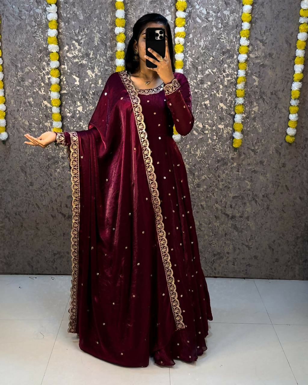Teeya Creation Women's New Trendy Latest Designer Embroidery Anarkali Gown with Dupatta Set - Dista