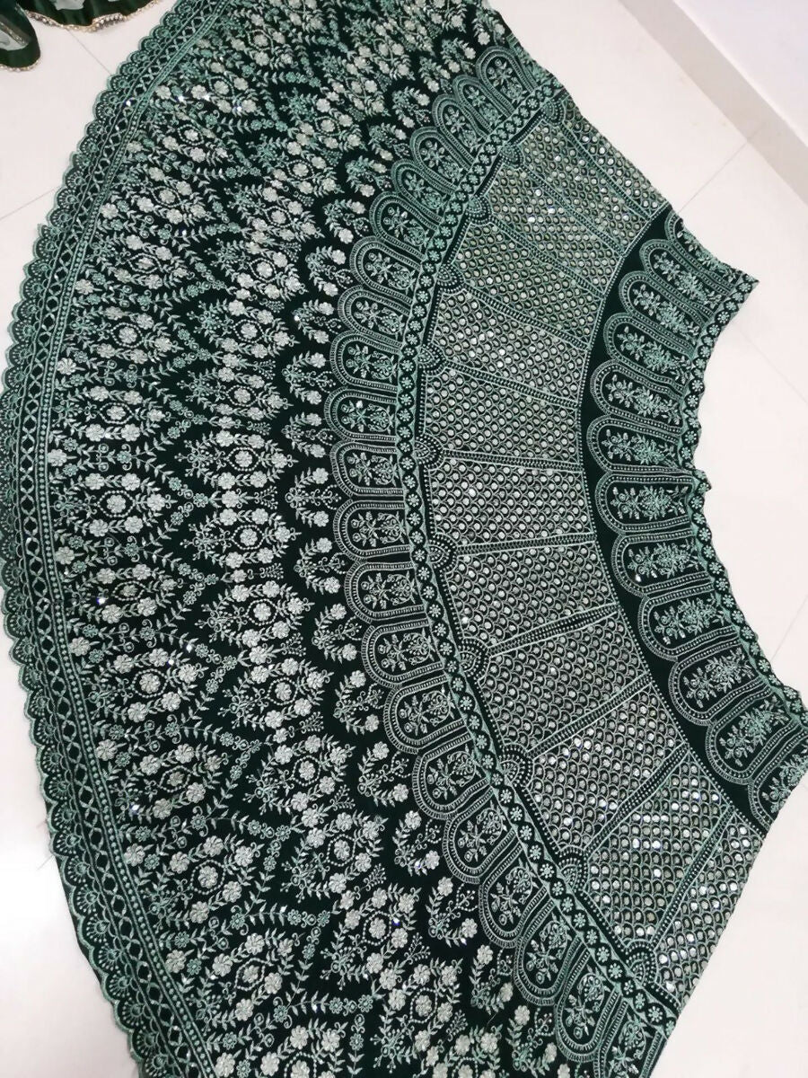 Jyoti Fashion Beautiful Bottle Green Faux Georgette 3MM Sequins with Thread & Jari Embroidery Lehenga Choli with Dupatta - Distacart