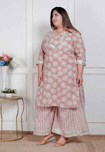 Thumbnail for Miravan Plus Size Women Brown Floral Printed Straight Ethnic Kurta With Palazzo - Distacart