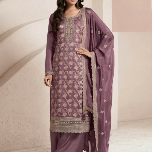 Anaita Purple Viscose Muslin Stitched Suit with Sequence & Zari Work - Distacart
