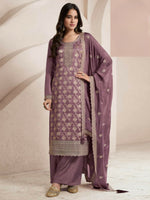 Thumbnail for Anaita Purple Viscose Muslin Stitched Suit with Sequence & Zari Work - Distacart