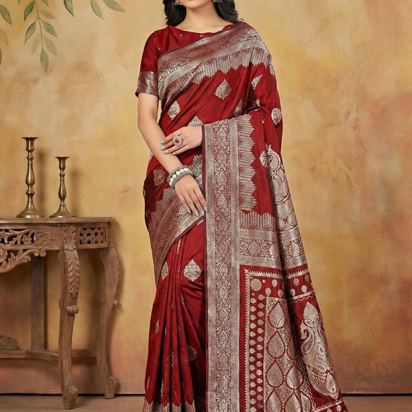 Shree Shyam Fashion Maroon Silk Blend Saree - Distacart