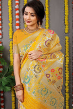 Thumbnail for Jyoti Fashion Women's Yellow Banarasi Silk Zari Woven Saree with Blouse - Distacart