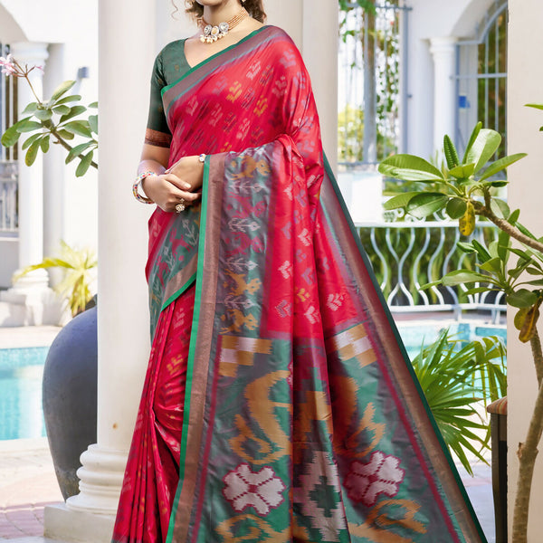 Astita Pochampalli Silk Red Saree