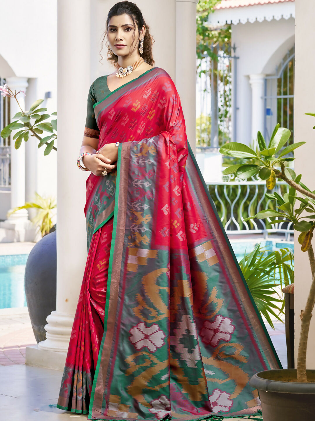 Shree Shyam Fashion Pochampalli Silk Red Saree - Distacart