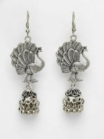 Thumbnail for NVR Women Peacock Design German Silver Oxidised Jhumka Earrings - Distacart