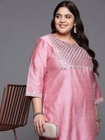 Thumbnail for Sztori Plus Size Geometric Embroidered Mirror Work Straight Kurta with Trousers - Distacart