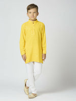 Thumbnail for Joban Fashion Kids Island Full Sleeves Cotton Kurta and Pyjama Set with Sequin work - Yellow - Distacart