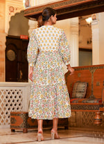 Thumbnail for Kaajh Women's White-Pink Floral Print Handblock Dress - Distacart