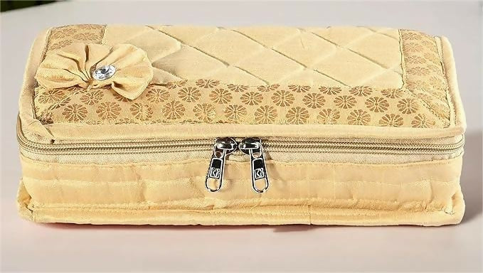 Asmaani Satin 7 Pocket Beige Bow Jewellery Kit