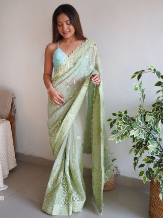 Anouk Ethnic Motifs Embroidered Pure Georgette Heavy Work Saree
