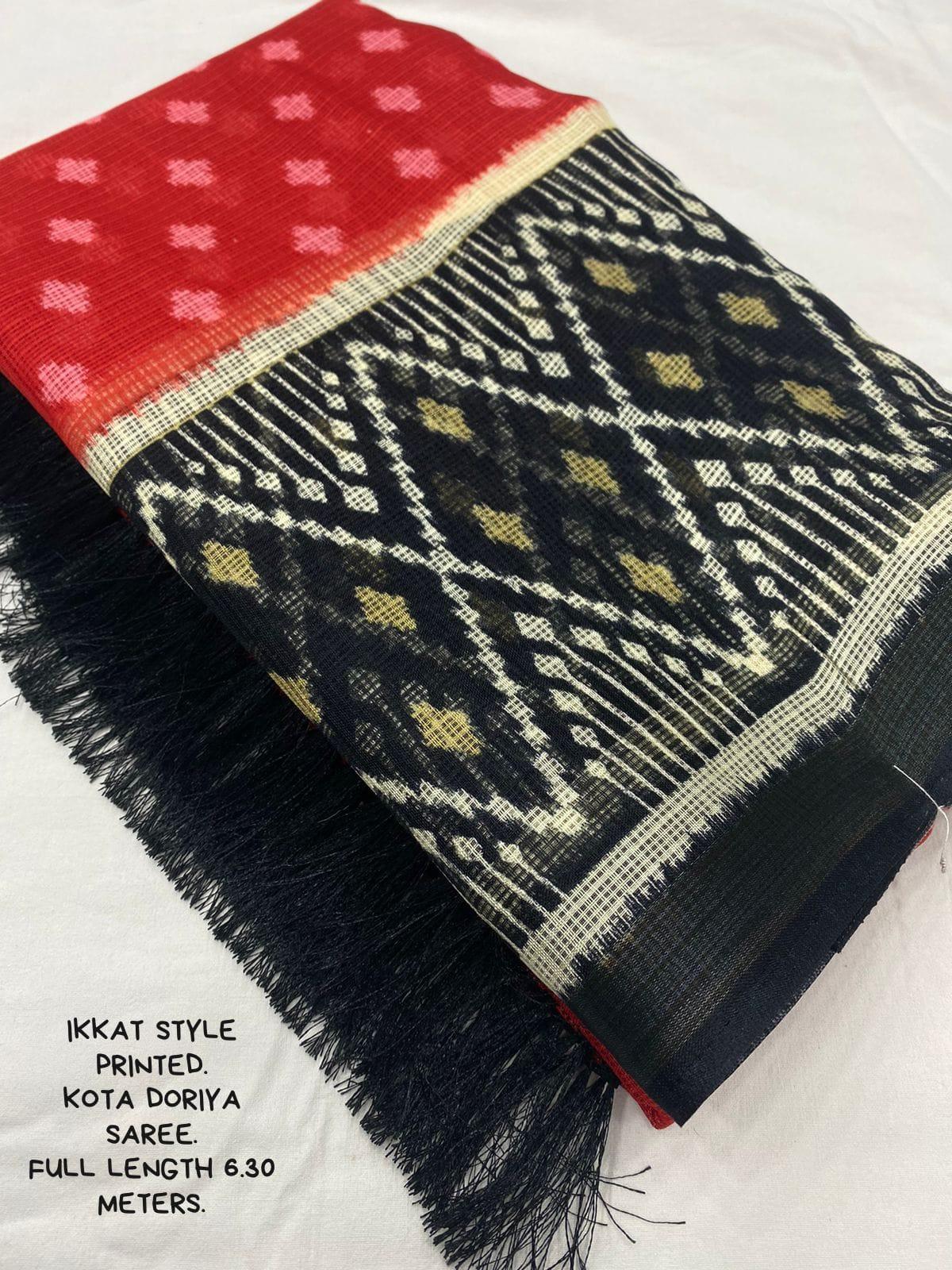 Red Polycotton Ethnic Motifs Saree with Unstitched Blouse - Hiral Fashion - Distacart