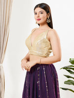 Thumbnail for Joban Fashion Antique Gold Sequins Padded Blouse With V Neck Sleeveless - Distacart