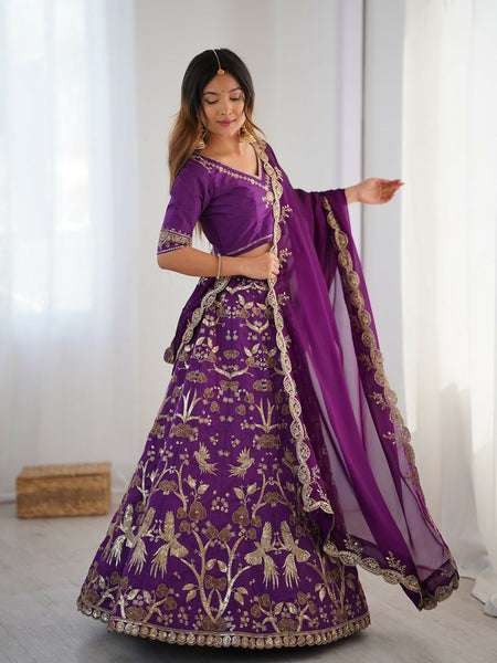 Aastha Fashion Purple Heavy Thai Silk Designer Wedding Wear Lehenga Choli