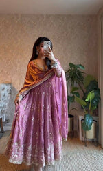 Thumbnail for Teeya Creation Pink Color Faux Georgette Long Party Wear Gown - Distacart