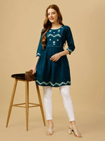 Thumbnail for Jyoti Fashion Women's Blue Viscose Rayon Embroidered Casual Top - Distacart