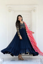 Thumbnail for Aastha Fashion Women's Morpich Faux Georgette Sequins Embroidered Anarkali Dress with Dupatta - Distacart