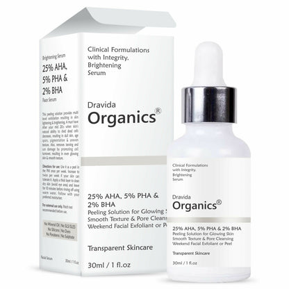 Dravida Organics AHA 25% + BHA 2% + PHA 5% Peeling Solution for Face - Dista