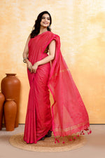 Thumbnail for Piyari Fashion Women's Rani Pink Embellished Cotton Blend Zari Check Handloom Saree - Distacart