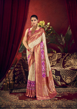 Vishnu Weaves Women's White Paithani Silk Saree with Blouse - Distacart