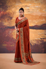 Thumbnail for Vastranavya Orange Crepe Printed Saree with Unstitched Blouse - Distacart