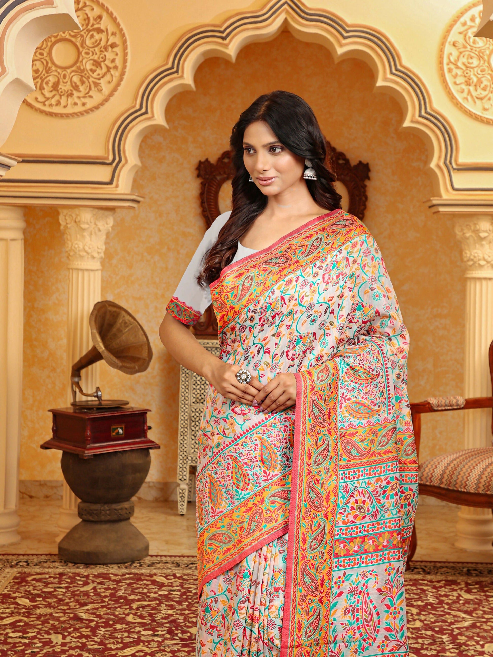 Shree Shyam Fashion Linen Cotton(Woven Work) Multicolour Saree - Distacart