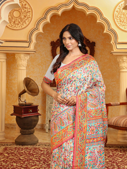 Shree Shyam Fashion Linen Cotton(Woven Work) Multicolour Saree - Distacart
