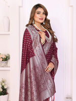 Thumbnail for Aastha Fashion Wine Georgette Silk Zari Weaving Saree - Distacart