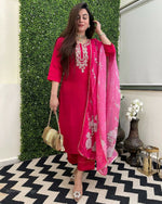 Thumbnail for The52 Rani Women's Beautiful Viscose Chanderi Fabric Embroidered Work Straight Kurta Pant and Dupatta Set - Distacart