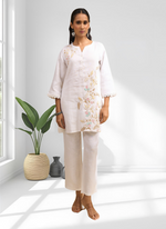 Thumbnail for Joban Fashion Off White Linen Embroidered Readymade Cord Set - Distacart