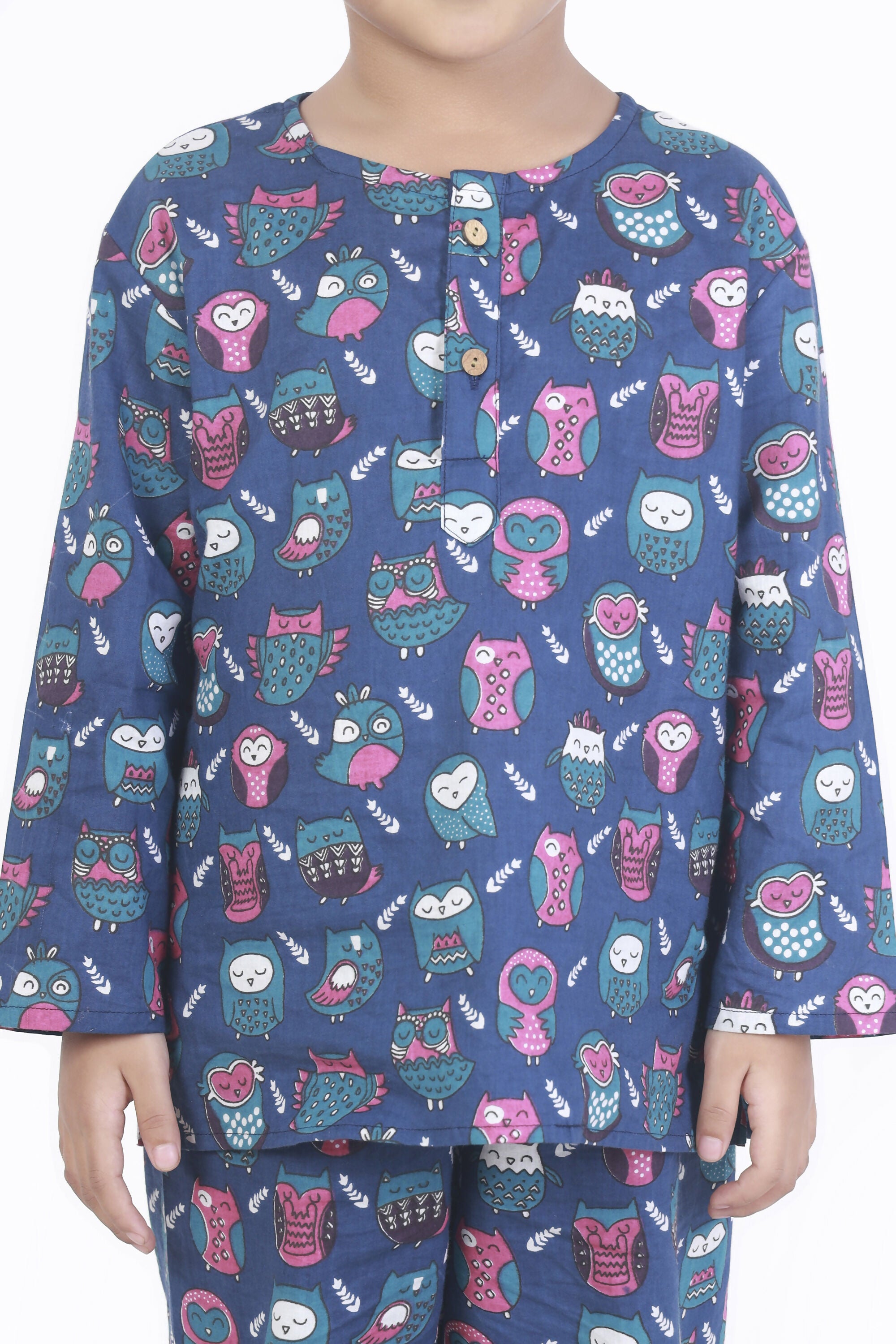 Breathables Kids Cotton Owl Print Co-Ord Night Suit – Navy Blue - Dista