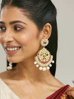 Thumbnail for Nuyug 22K Gold-Plated Elegant Ruby & Kundan Stone Studded With Pearl Beaded Floral Chandbalis - Distacart