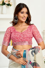Thumbnail for Vastranavya Cream Digital Printed Linen Ready To Wear Designer Saree with Unstitched Blouse - Distacart