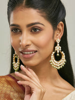 Thumbnail for Nuyug 22K Gold-Plated Elegant Kundan Studded & Beaded Floral Chandbali Earrings