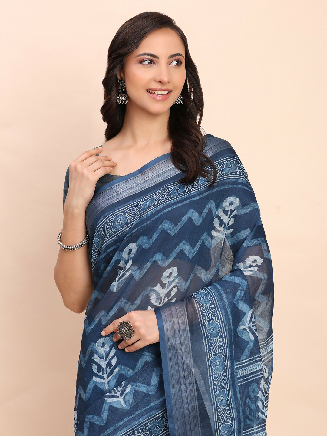 Astita Linen Cotton Indigo Blue Saree