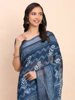 Thumbnail for Astita Linen Cotton Indigo Blue Saree