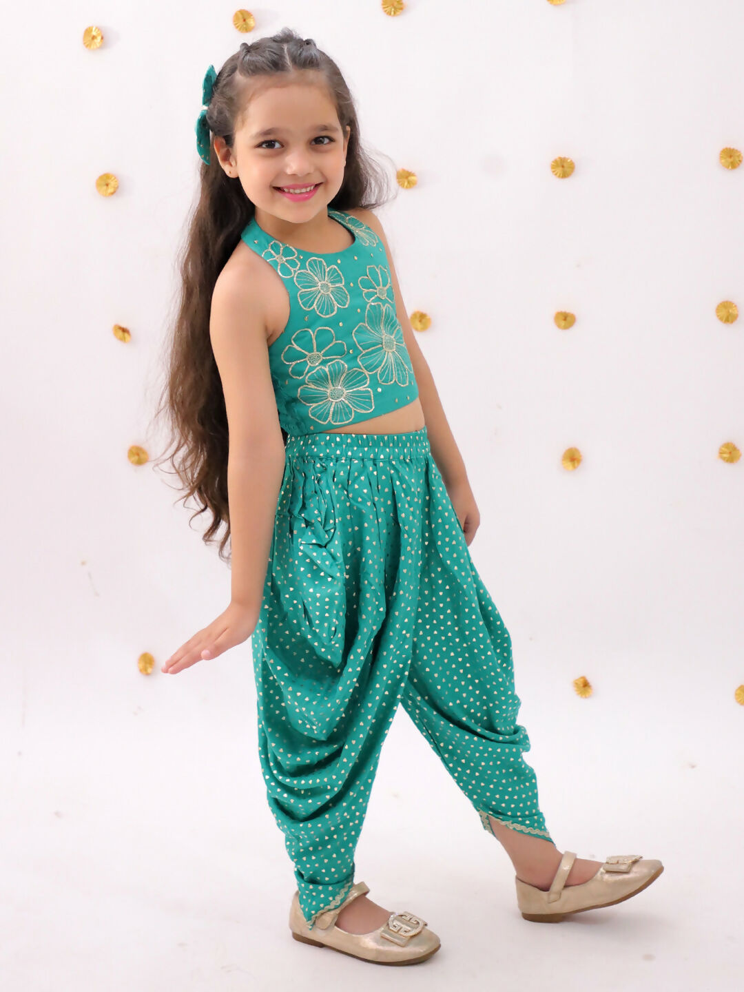 Lil Drama Khilkhilahat Green Crop Top and Dhoti SeT For Girls