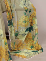 Thumbnail for Vastranavya Mehendi Weightless Marble and Floral Printed Georgette Saree with Unstitched Blouse - Distacart