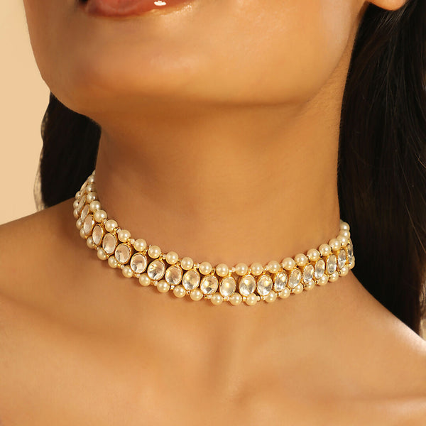 Nuyug 22K Gold Plated Kundan Refined Sleek Matha Patti