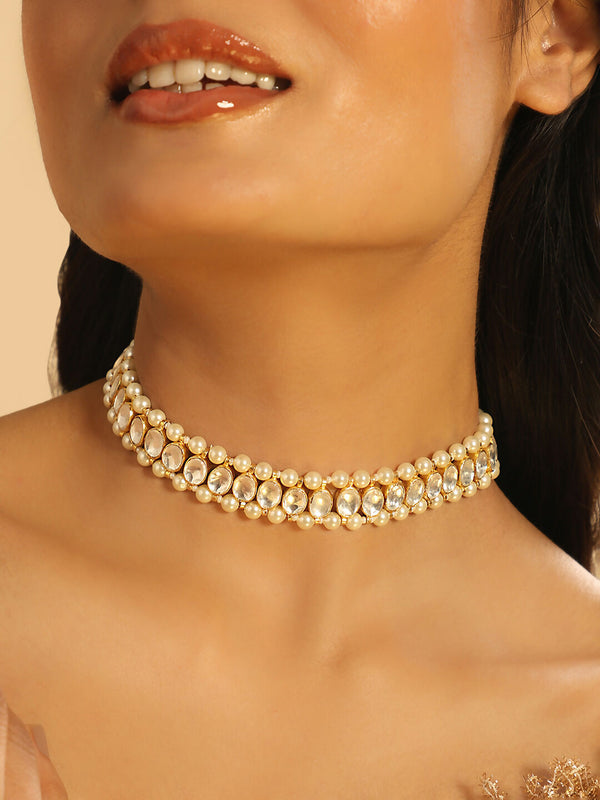 Nuyug 22K Gold Plated Kundan Refined Sleek Matha Patti