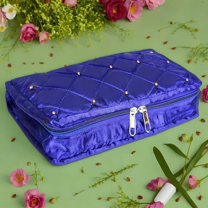 Asmaani 7 Pocket Blue Satin Jewellery Kit - Distacart