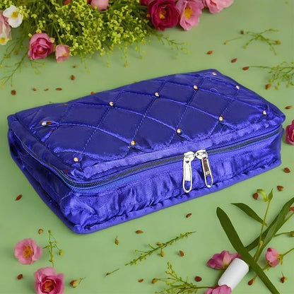 Asmaani 7 Pocket Blue Satin Jewellery Kit - Distacart