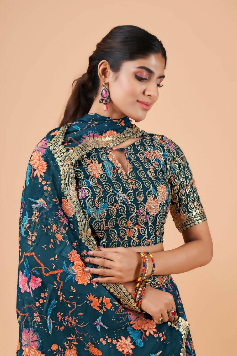 Aastha Fashion Women's More Peach Faux Georgette Zari & Sequins Embroidery Party Wear Lehenga Choli - Distacart