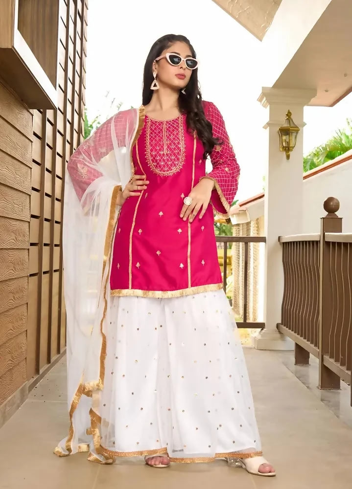 Nikhaar Pink Embroidered Cotton Silk Straight Cut Readymade Pakistani Suit